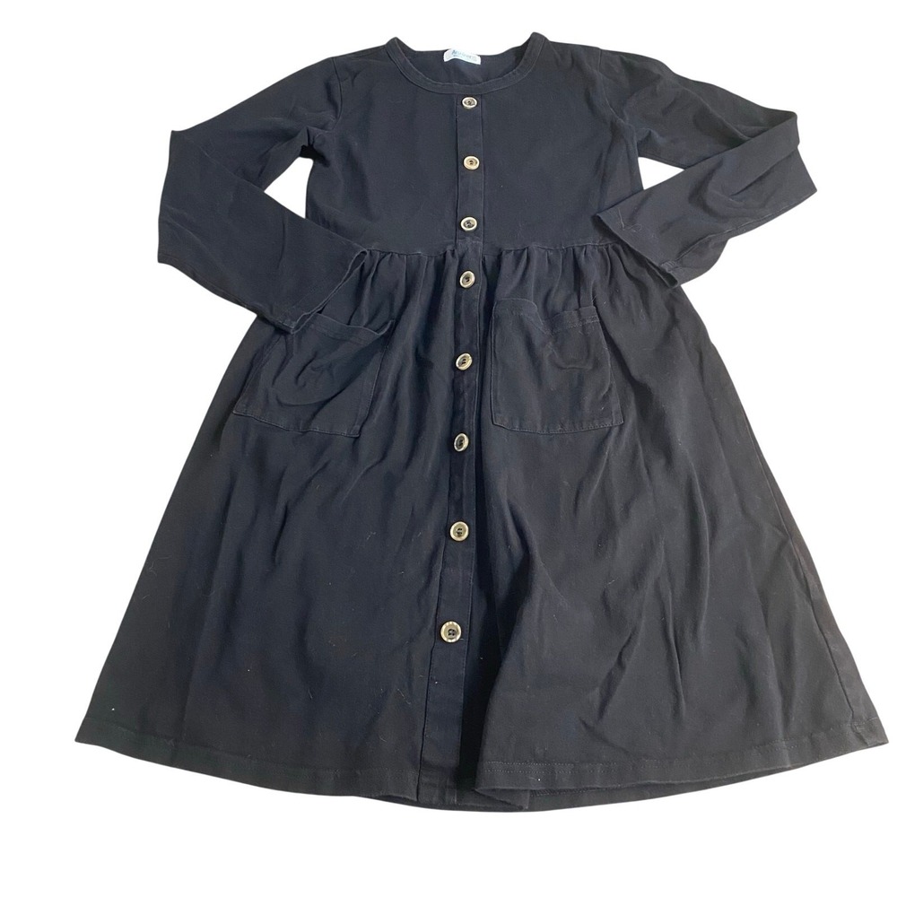 Boutique‎ black button down long sleeve fit flare girls dress SIZE 11-12